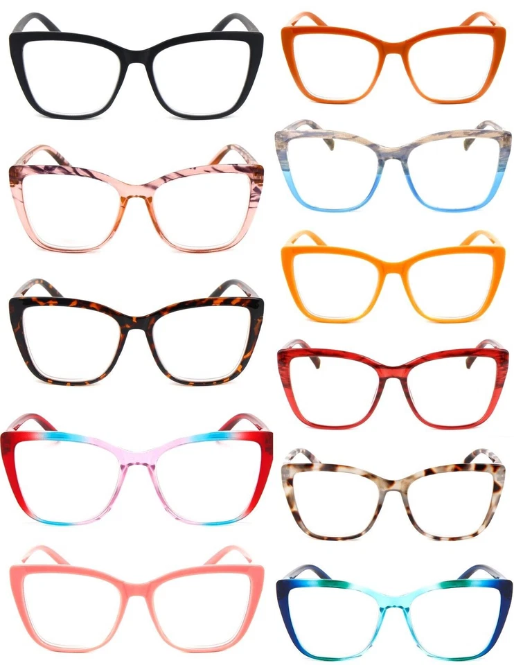 FADS & FASHIONS LIMITED Cat Eye Oversized Retro Lesebrille Damen Federscharniere in 11 Farben DX88