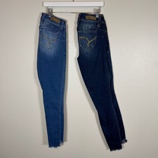 YMI WannaBettaButt Distressed Skinny Jeans Size 3 Raw Hem Frayed Knee