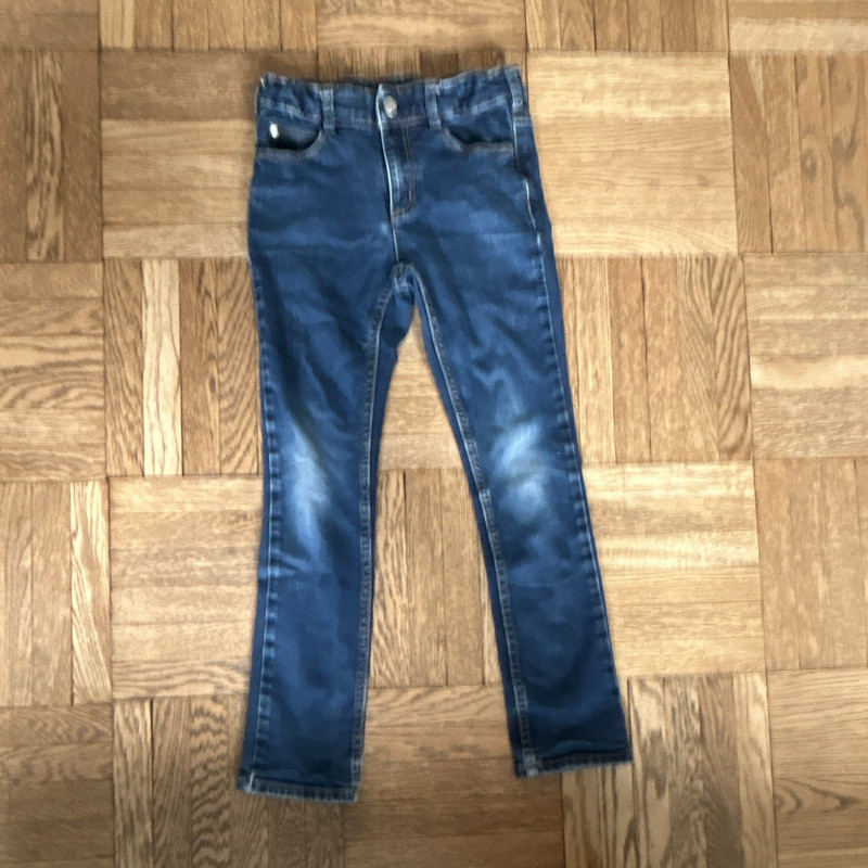 JACADI Paris Boys Blue Skinny Denim Jeans Medium Wash Cotton Button Size 8A