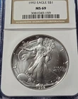 A 1992 $1 American Silver Eagle NGC MS69 Brown Label