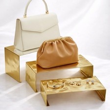 Purse Display Stand, Set of 3 Ripple Texture Stainless Steel Display Risers f...
