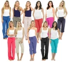 Womens Linen Trousers Pants Cropped Capri Full Length Ladies Casual Fit Bottoms