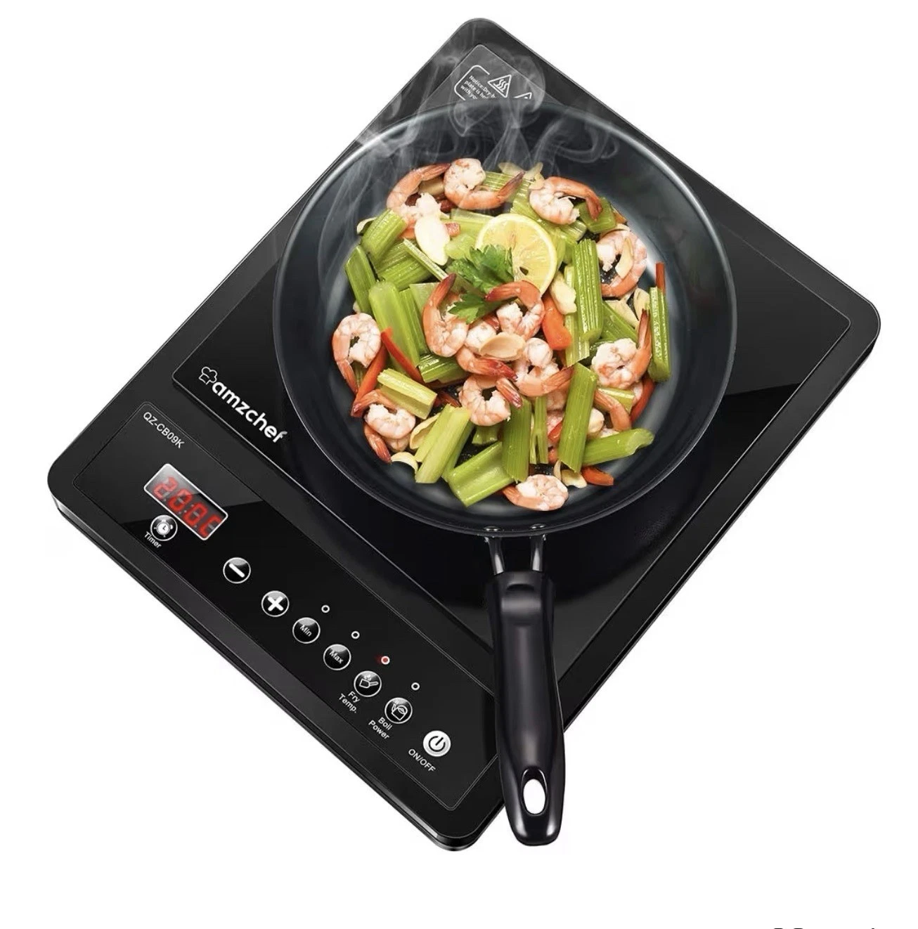 AMZCHEF Portable Induction Hob 2000W 10 Temp Levels Timer Black Glass Cooker