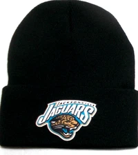 Jacksonville Jaguars flat applique logo on Black beanie  cap hat. See details