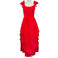 Vintage Red Bustle Gown Square Neck Bow Detail Regencycore Victorian Romantic