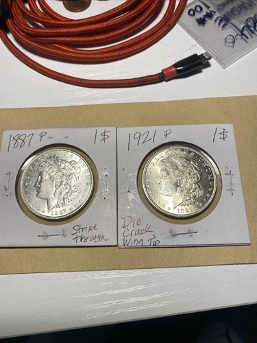 Lot Of (2) Morgan Silver Dollars- 1887P and 1921P- BU