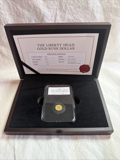 Liberty Head 21ct Gold Coin USA One $1 Dollar 1849 Gold Rush Cased COA Antique