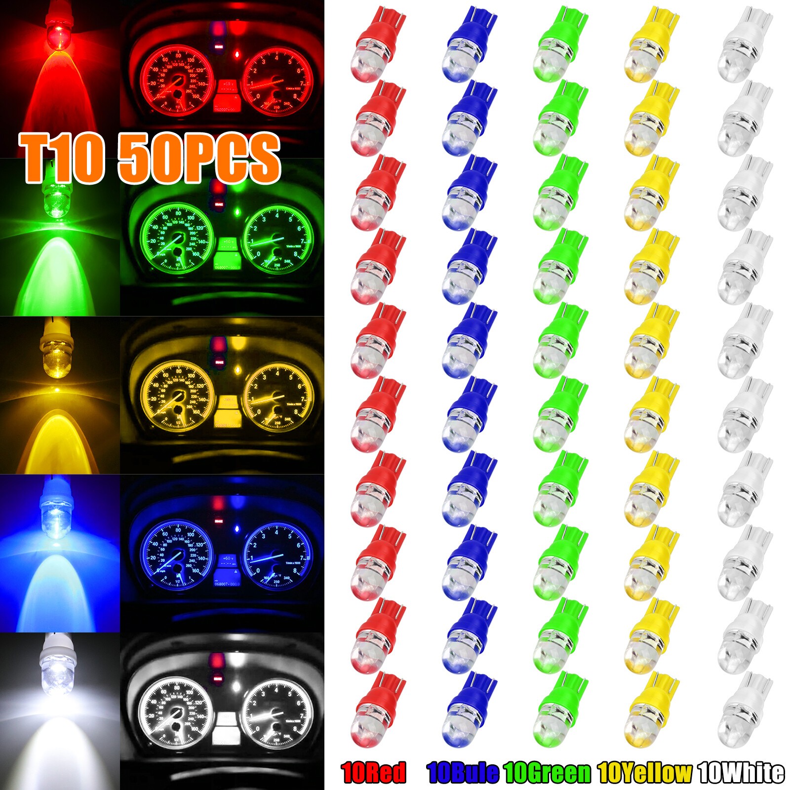 50PCS T10 194 168 2825 LED Speedometer Instrument Gauge Cluster Dash ...