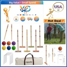 6-Player Croquet Set with Wooden Mallets Balls Carrying Bag Garden Game