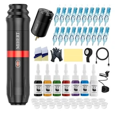 Wireless Tattoo Pen Machine Kit Complete with 1600mAh Power Supply Ink Needles