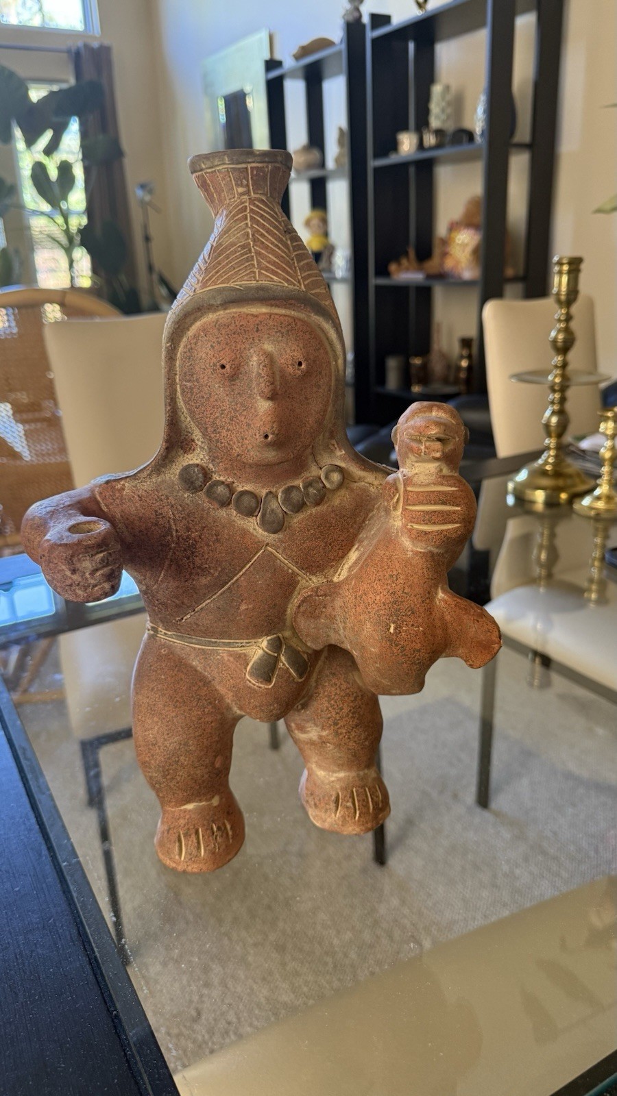 Mexican Pottery Vase Terracotta Man Holding Bird Aztec Pre Columbian 14 ...