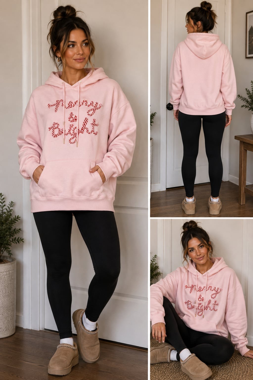 No Comment “Merry & Bright” Pink Holiday Hoodie – Size S