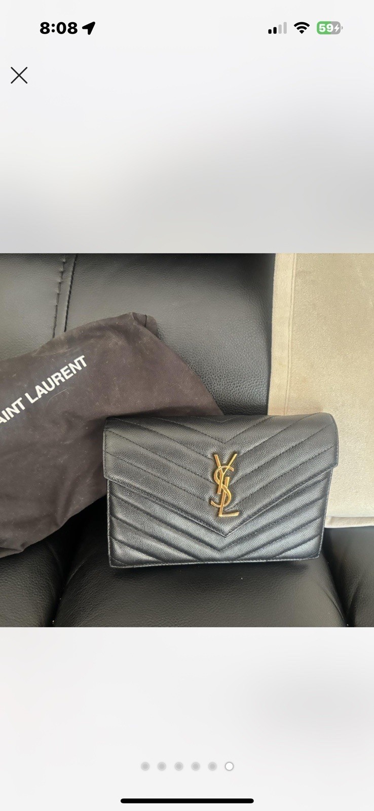YSL Saint Laurent Black Leather Crossbody Bag with Gold Chain