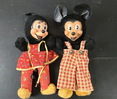 Pair 1940s Walt Disney's Minnie Mickey Mouse GUND Plush Stuffed Doll