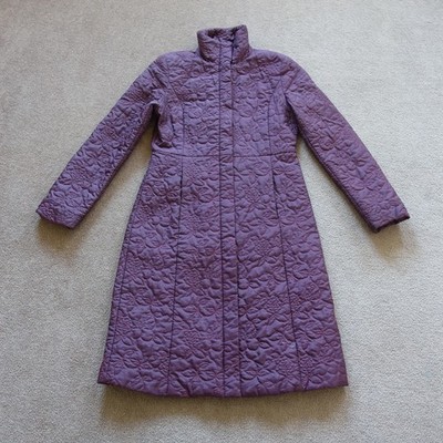 Zara Woman Coat Womens Medium Purple Quilted Floral Longline Puffer Coat Winter