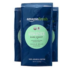 Amazon Fresh Organic Fair Trade Sumatra Whole Bean 12 Ounce (Pack of 3) 