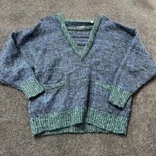 Esprit Sweater Womens Large Blue Green Mohair Wool V Neck Pullover Pockets