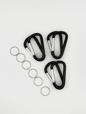 3" D Shape Black Aluminum Carabiner Spring Gate Key Chain w/ Key Ring - 6 pcs