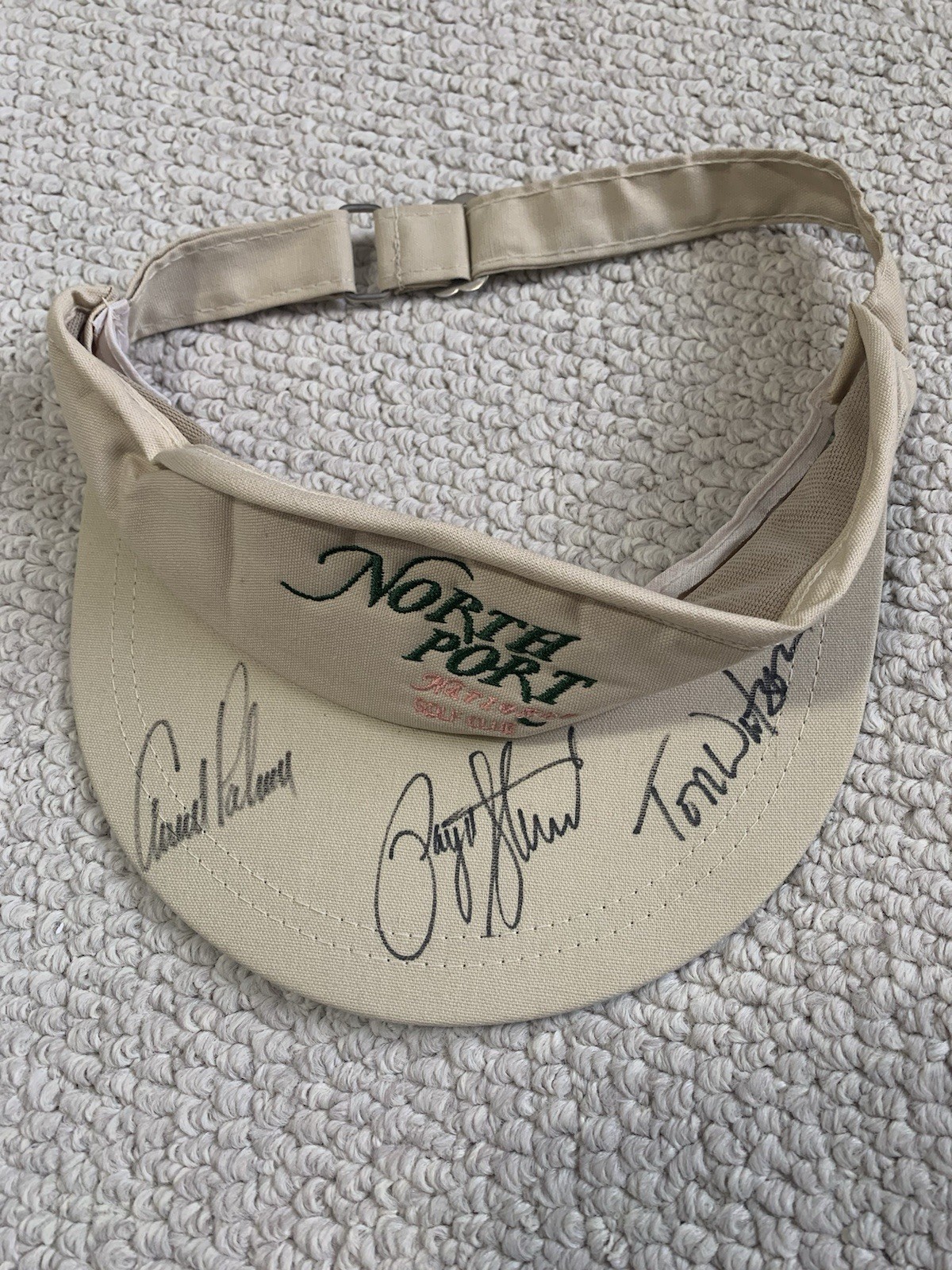 Arnold Palmer Autographed Signed PAYNE STEWART+ARNIE+TOM WATSON HAND GOLF VISOR AWESOME+RARE JSA 