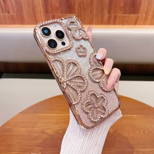 Glitter Flower Diamond Sparkle Case Cover For iPhone 16 Pro Max 15 14 13 12 11