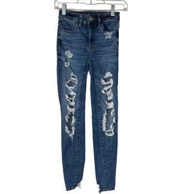 American Eagle Hi-Rise Jegging Jeans Womens Size 000 Blue Distressed