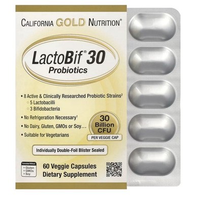 California Gold LactoBif Probiotics 30 Billion CFU 60 Veggie Capsules Exp 08/27