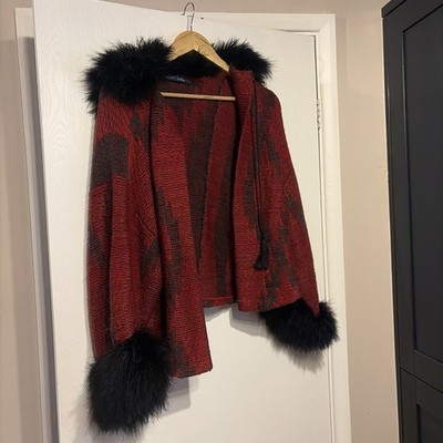 Ralph Lauren Collection Wolle Leinen Fell Federn Strickjacke Pullover Kimono Jacke 