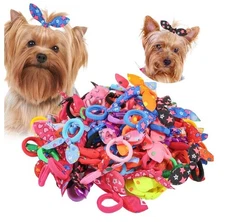 100pcs/50pairs Small Dog Hair Bows Topknot with Rubber Bands Cat Puppy Pets H...