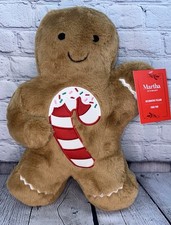 Martha Stewart Faux Fur Gingerbread Man Holding Sprinkled Candy Cane Pillow NWT