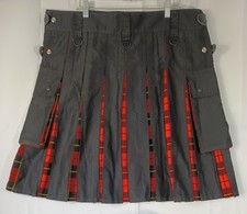 Scottish Kilt Red Black Men's 42" Tartan Plaid Skirt Pleated Button Adjustable