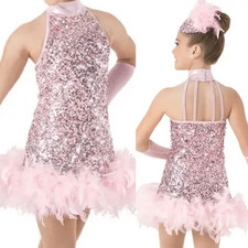 WEISSMAN Dance Costume 1920  s flapper pink feather Sparkling Diamonds 9621 MA