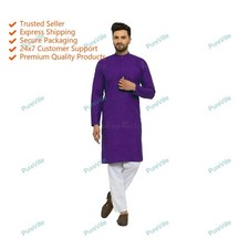 Indian Traditional Mens Kurta Cotton Button Kurta Fancy Color Purple