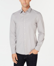 Michael Kors Men's Trim Stretch Button-Front Dress Shirt, Alloy, XXL