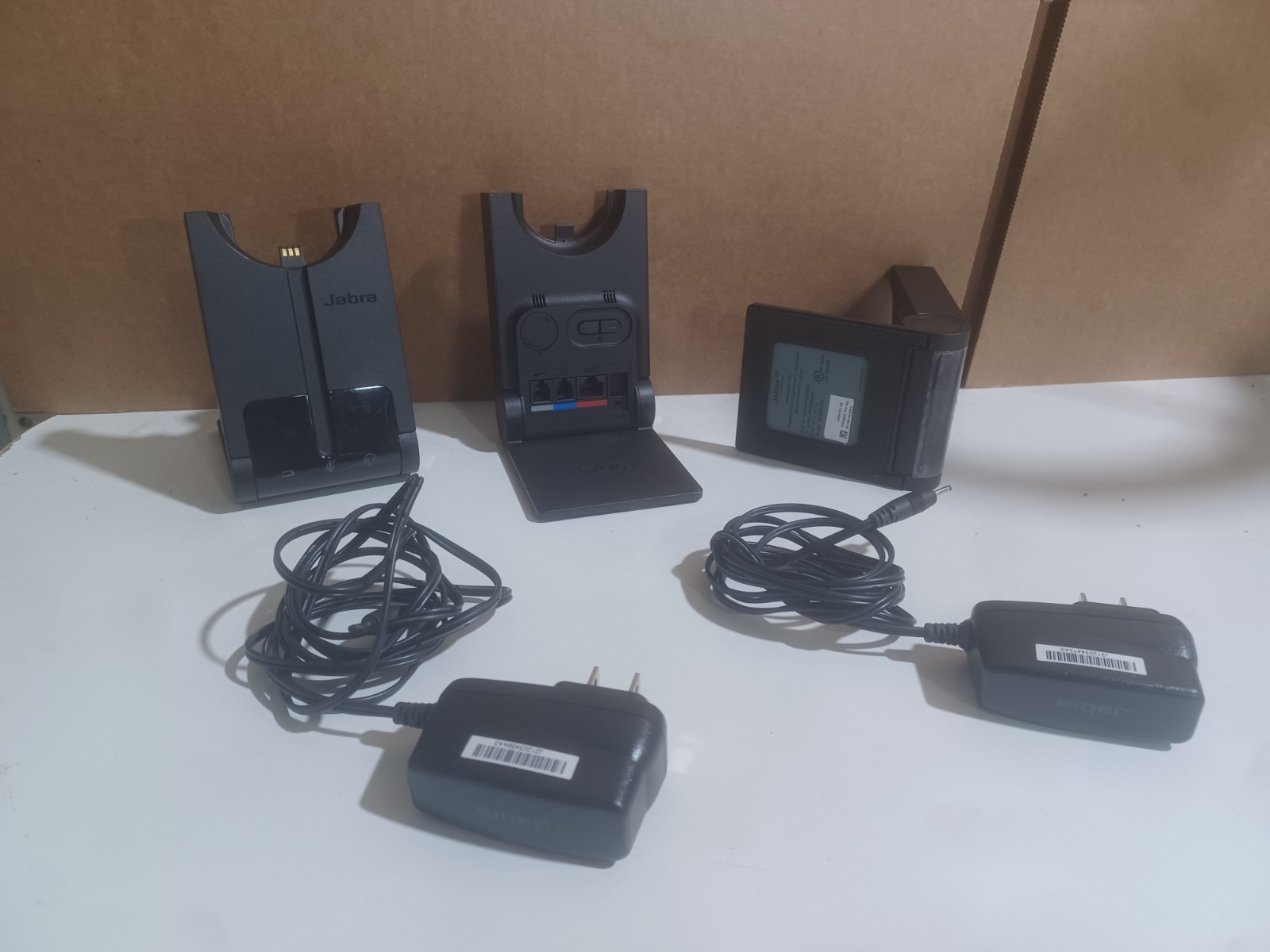 LOT OF 3: JABRA WHB003BS BASE AND 2 AC WALL CHARGER - NO HEADSET