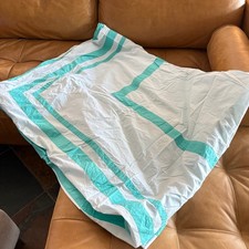 Pottery Barn Twin Duvet Cover White with Turqouise Squares Solid Turqouise Back