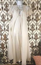 Vtg.60s Val Mode 2-Pc White Set Sheer Lingerie Nightgown Robe Womens PS PETITE