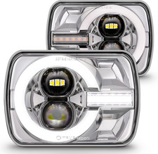 5X7 7X6" LED Headlights Bright Chrome Lamp for Jeep Wrangler YJ Cherokee XJ Ford