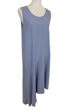 Eileen Fisher Blue Silk Georgette Crepe Sleeveless Midi Dress See Measurements