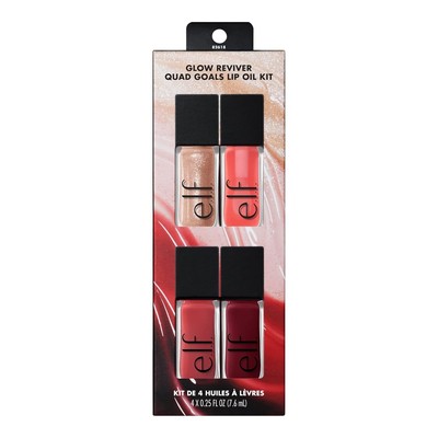 e.l.f. Glow Reviver Quad Goals 0.25 Fl Oz (Pack of 4), Lip Oil Kit 