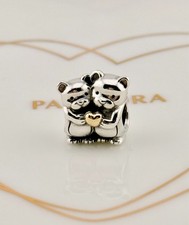 Neu Original Pandora Bicolor Silber & 14K Gold Umarmung Bären Gold Herz Charm 791395