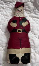 Vintage Hand Painted Canvas Santa Claus Figurine 1990 Folk Art 10 in
