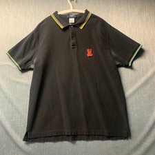 Psycho Bunny Mens Polo Shirt SizeXL Black Pique Short Sleeve Rainbow Tipped Logo