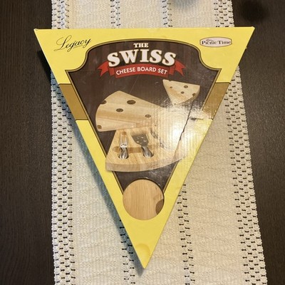 Legacy THE SWISS CHEESE BOARD SET.  Charcuterie Picnic Time Rubber Wood W/Bamboo