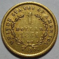= 1851-O VF+ $1 Gold Piece Dollar, NEW ORLEANS, TYPE 1, FREE Shipping