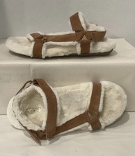 Vionic Viva Women  s Sz 8 Leather Orthotic Slippers Sandals Faux Fur Brown