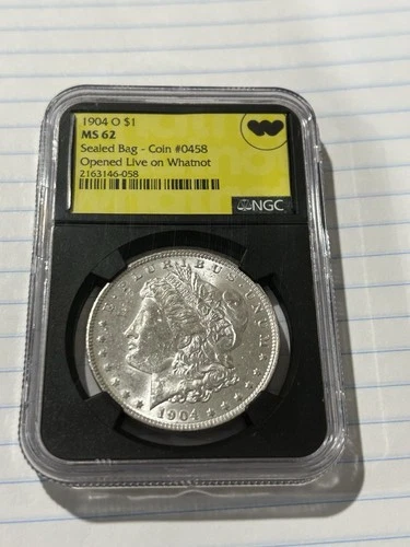 1904-O $1 Morgan Silver Dollar NGC MS62 WhatNot Live Sealed Bag Black Core Unc
