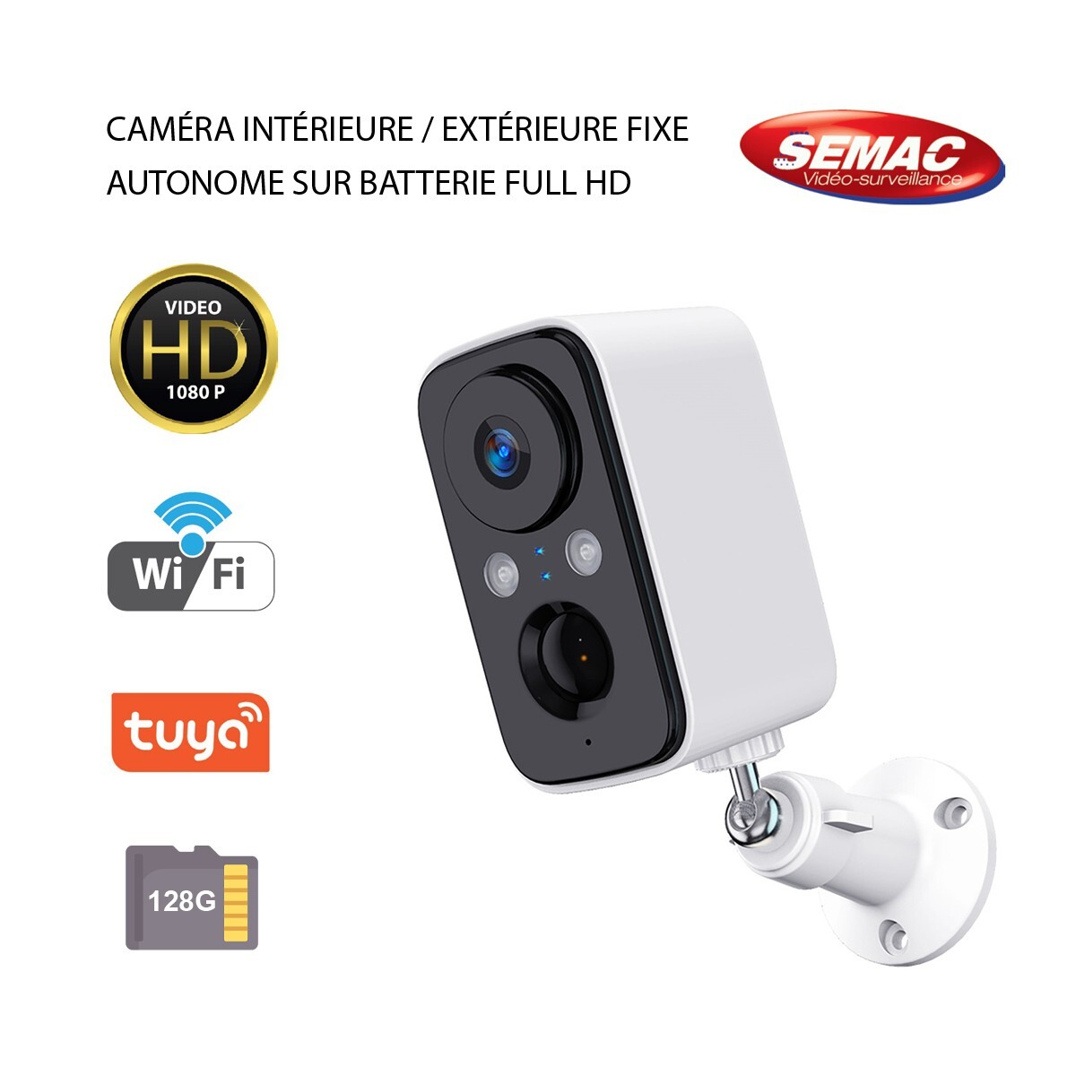 Caméra intérieure extérieure sur batterie P990432 Full HD avec carte Micro SD 128Go blanche