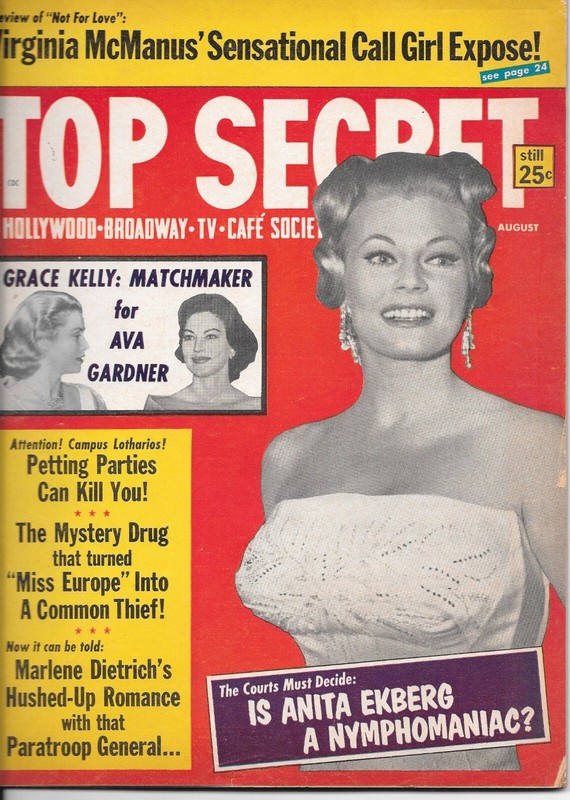 TOP SECRET August 1960 VINTAGE GOSSIP MAGAZINE PULP FICTION Grace Kelly