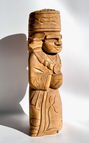 Vintage Japanese Hand carved Wooden Ainu Kokeshi dolls H15.5” in circa 1980s - Picture 7 of 10