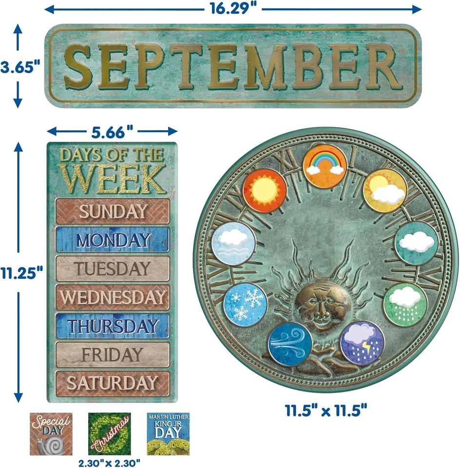 Juego de tablón de anuncios calendario aula jardín Curiosity para profesores, 97 piezas Foto 3 de 4